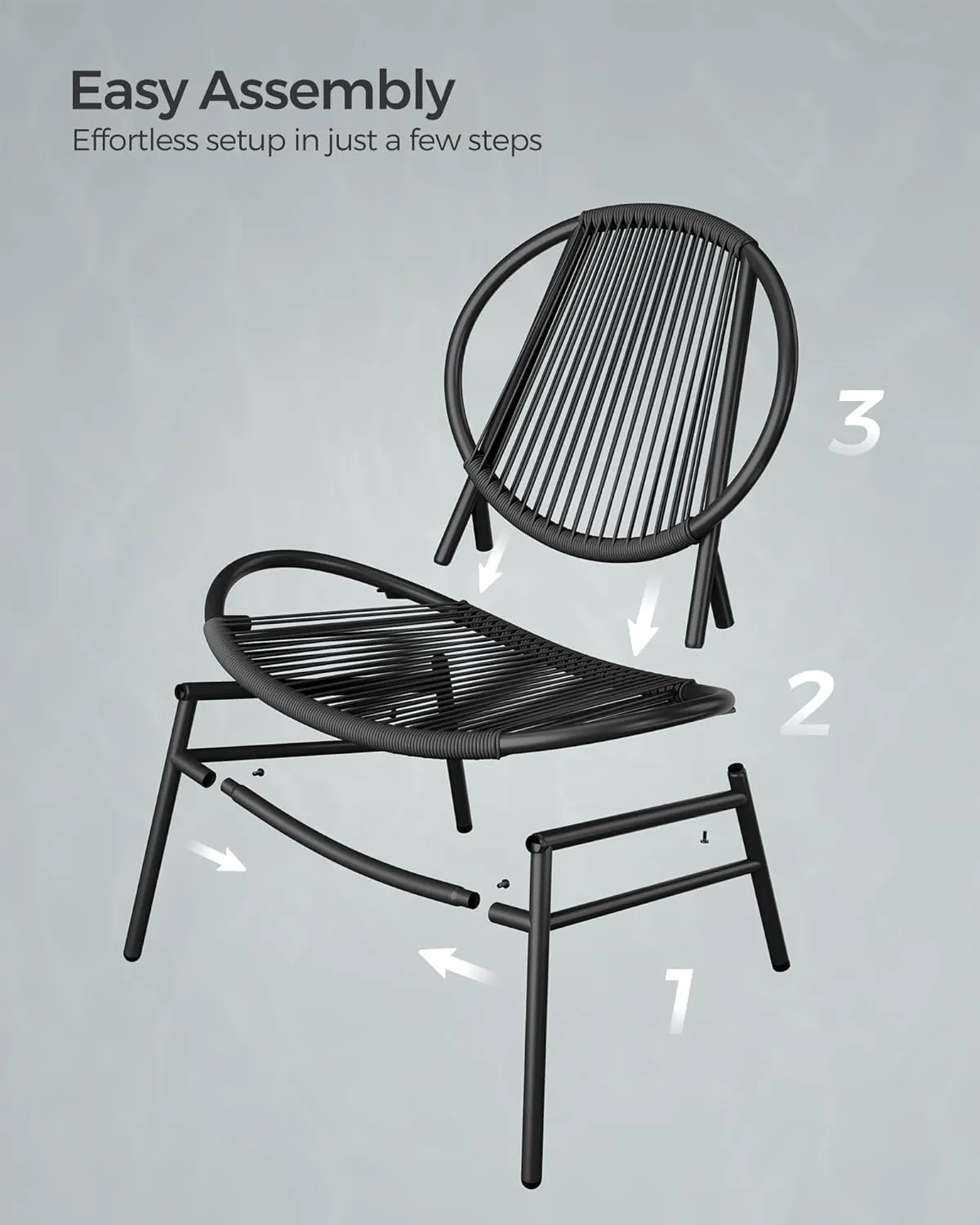 SONGMICS Patio Furniture Set 3 Pieces, Garden Bistro Set, Acapulco Chairs, Outdoor Seating, Side Table and 2 Chairs, Indoor and Outdoor Conversation Set, Balcony Porch, Ink Black UGGF021B01