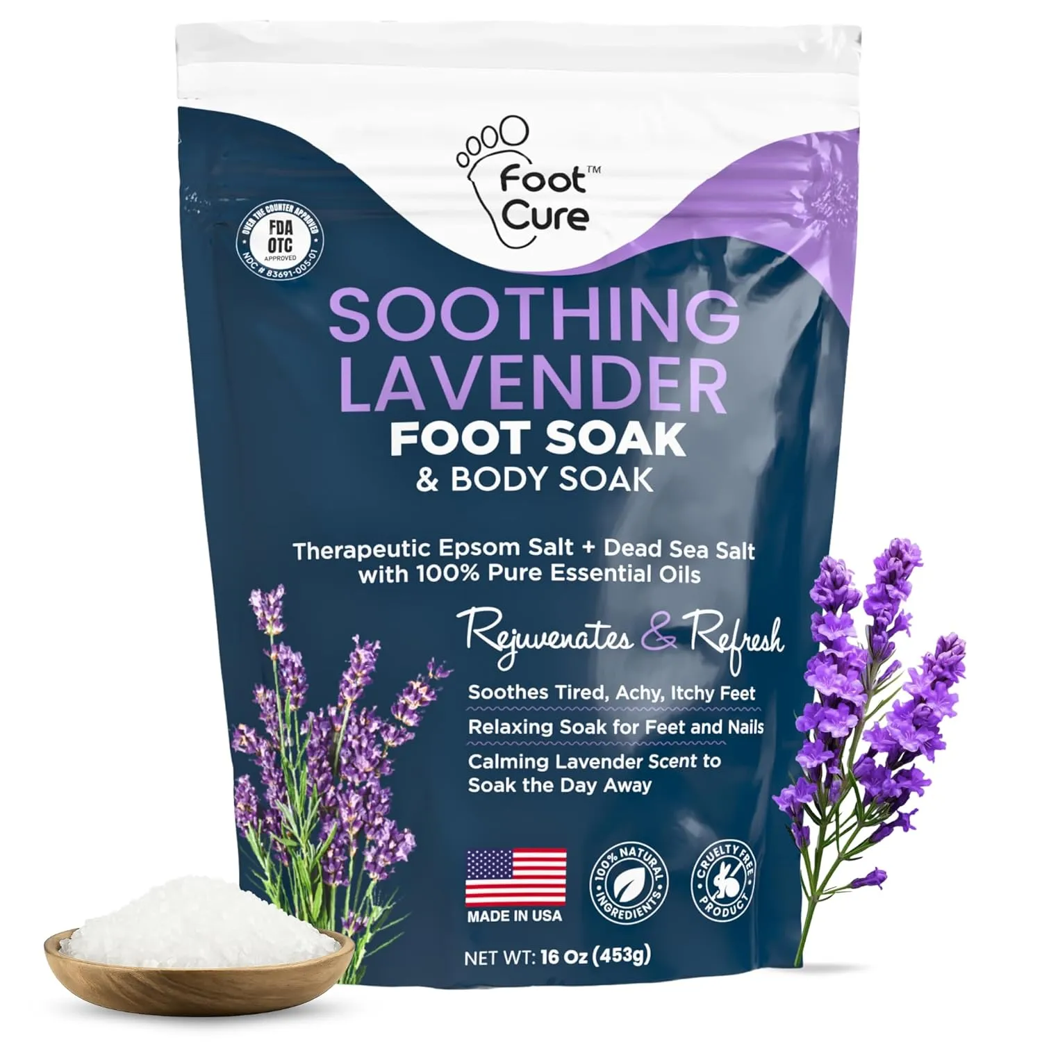 Soothing Lavender Foot Spa with Epsom Salt Bath Soak – Pedicure Foot Soak Tub & Foot Massager Spa – Relaxing Foot Scrubber & Dead Skin Remover – Ionic Foot Bath Detox for Foot Care & Soaking