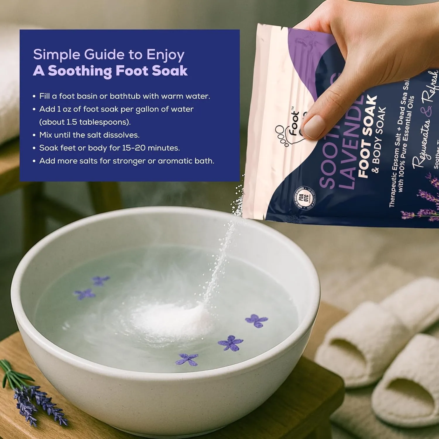 Soothing Lavender Foot Spa with Epsom Salt Bath Soak – Pedicure Foot Soak Tub & Foot Massager Spa – Relaxing Foot Scrubber & Dead Skin Remover – Ionic Foot Bath Detox for Foot Care & Soaking