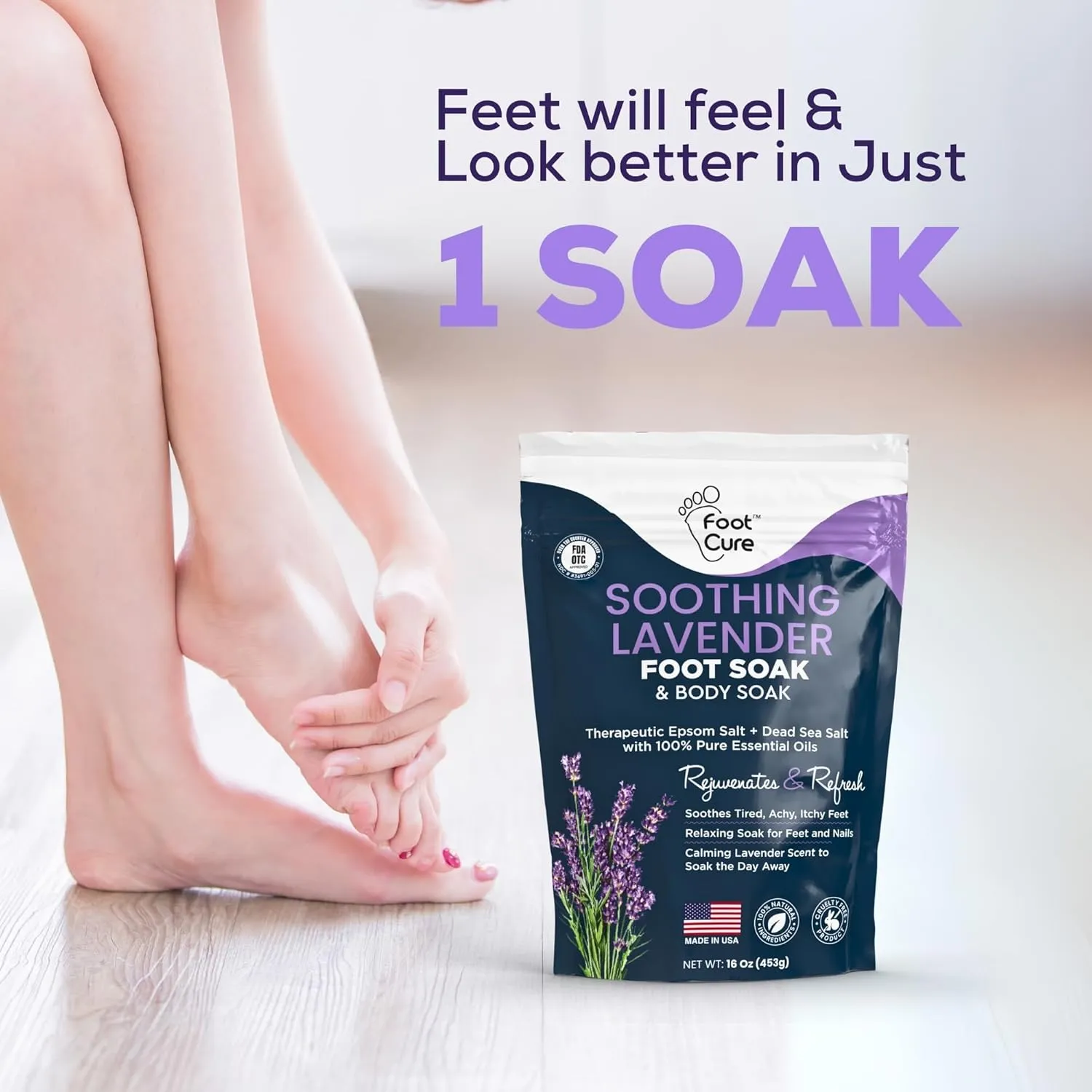 Soothing Lavender Foot Spa with Epsom Salt Bath Soak – Pedicure Foot Soak Tub & Foot Massager Spa – Relaxing Foot Scrubber & Dead Skin Remover – Ionic Foot Bath Detox for Foot Care & Soaking