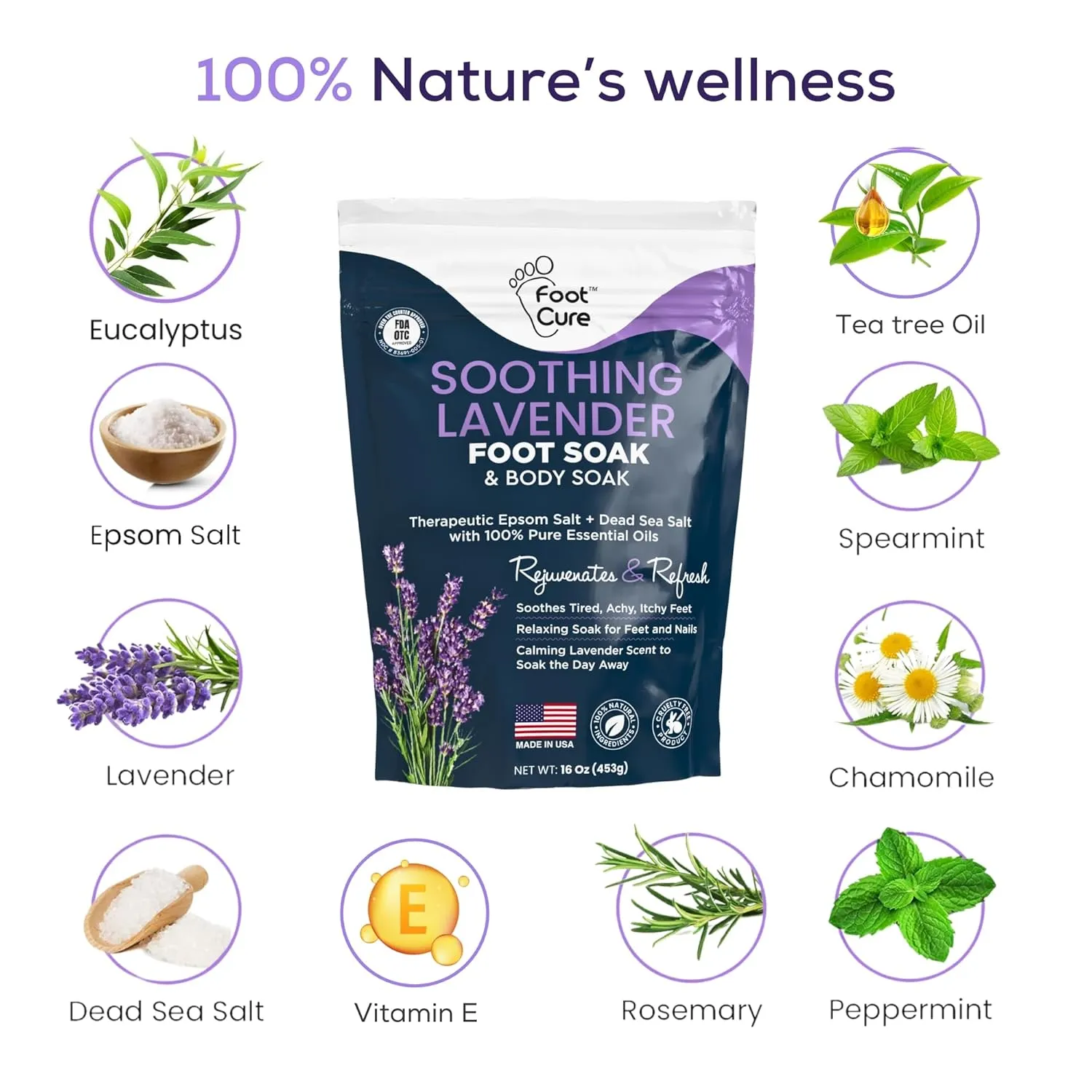 Soothing Lavender Foot Spa with Epsom Salt Bath Soak – Pedicure Foot Soak Tub & Foot Massager Spa – Relaxing Foot Scrubber & Dead Skin Remover – Ionic Foot Bath Detox for Foot Care & Soaking