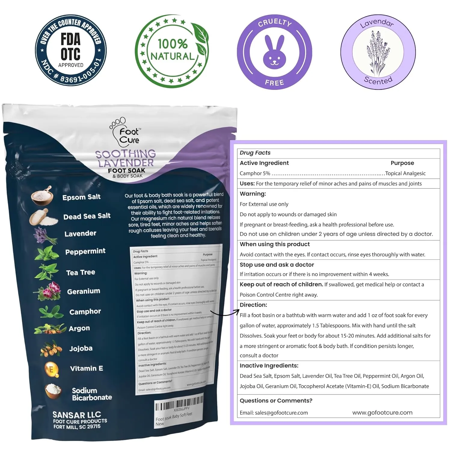 Soothing Lavender Foot Spa with Epsom Salt Bath Soak – Pedicure Foot Soak Tub & Foot Massager Spa – Relaxing Foot Scrubber & Dead Skin Remover – Ionic Foot Bath Detox for Foot Care & Soaking