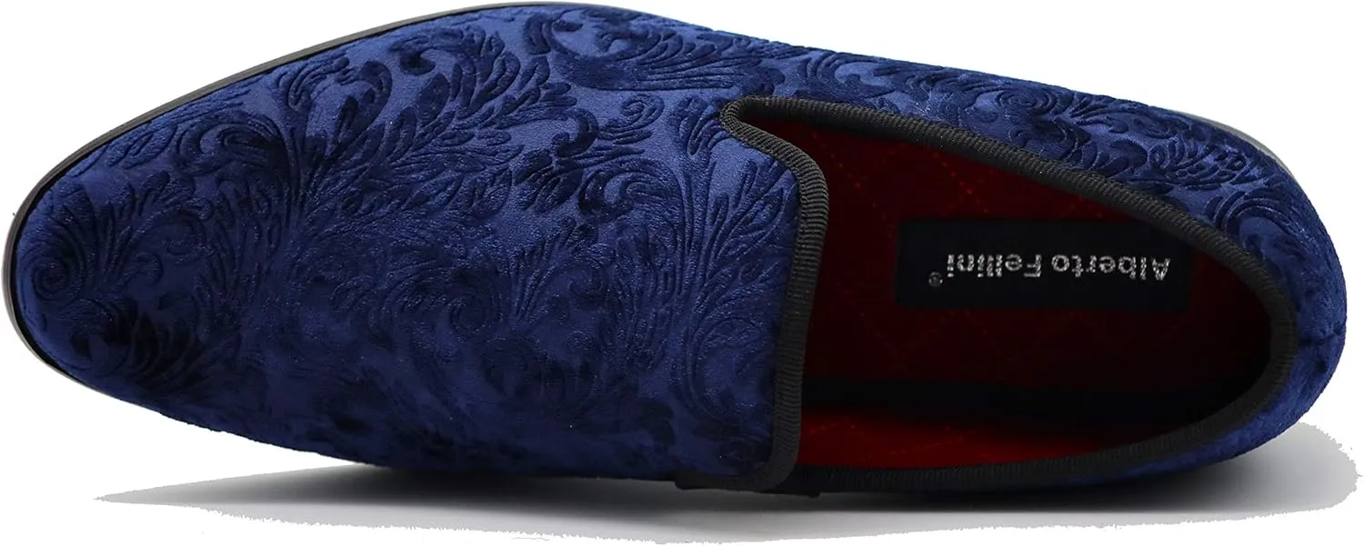SPK35 Men's Vintage Velvet Flower Designer Dress Loafers Slip On Shoes Classic Tuxedo Dress Shoes