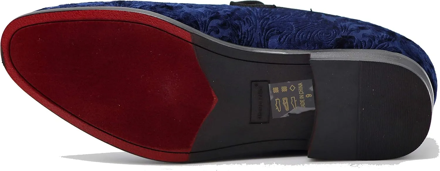 SPK35 Men's Vintage Velvet Flower Designer Dress Loafers Slip On Shoes Classic Tuxedo Dress Shoes