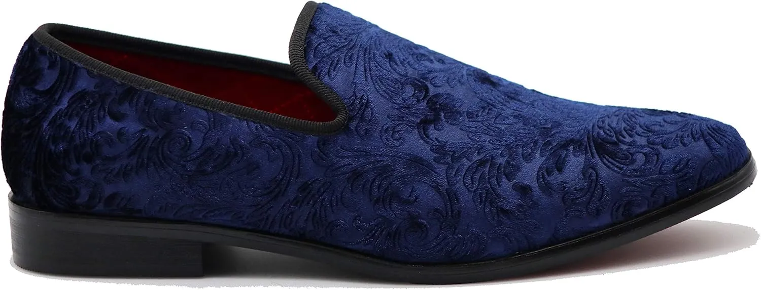 SPK35 Men's Vintage Velvet Flower Designer Dress Loafers Slip On Shoes Classic Tuxedo Dress Shoes