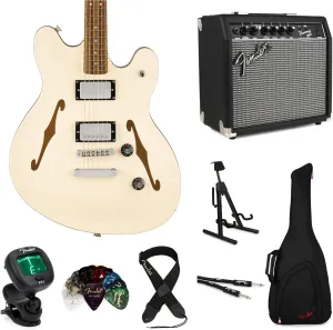 Squier Affinity Series Starcaster Deluxe Semi-hollowbody Electric Guitar Amp Essentials Bundle - Olympic White