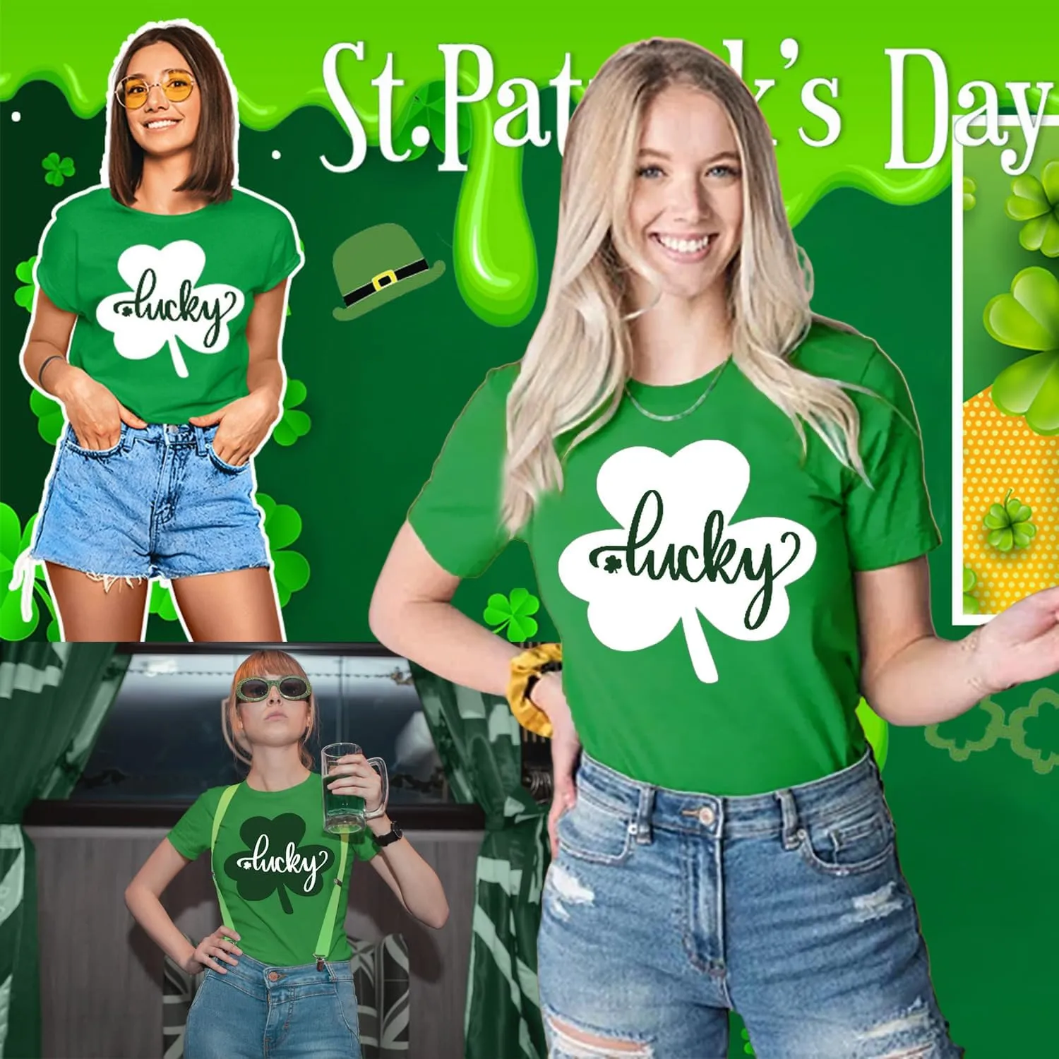 St Patricks Day Shirt Women Shamrock Graphic Tees St Patty's Lucky T-Shirt Green Irish Tops