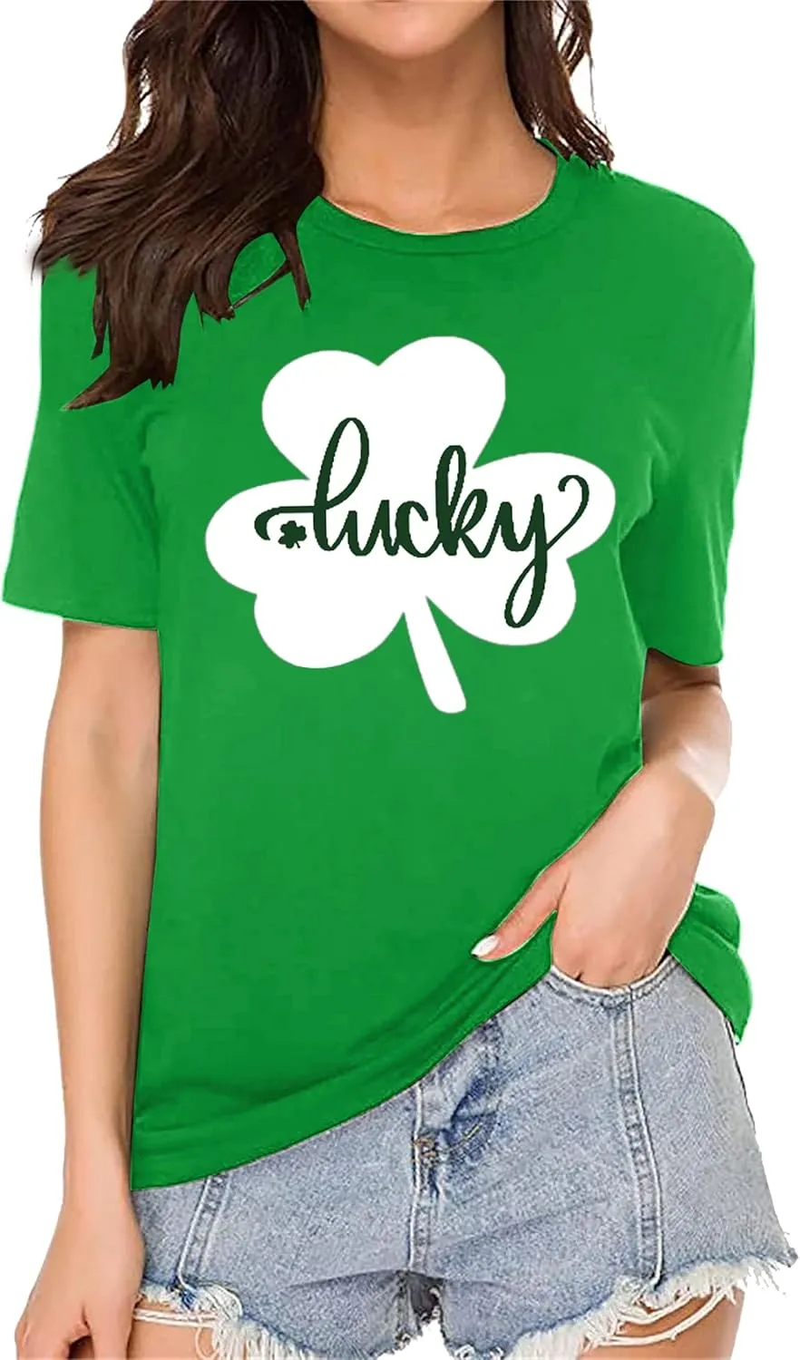 St Patricks Day Shirt Women Shamrock Graphic Tees St Patty's Lucky T-Shirt Green Irish Tops