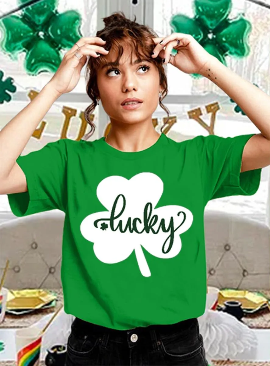 St Patricks Day Shirt Women Shamrock Graphic Tees St Patty's Lucky T-Shirt Green Irish Tops