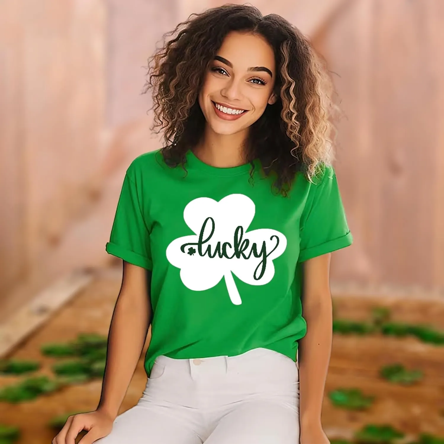 St Patricks Day Shirt Women Shamrock Graphic Tees St Patty's Lucky T-Shirt Green Irish Tops