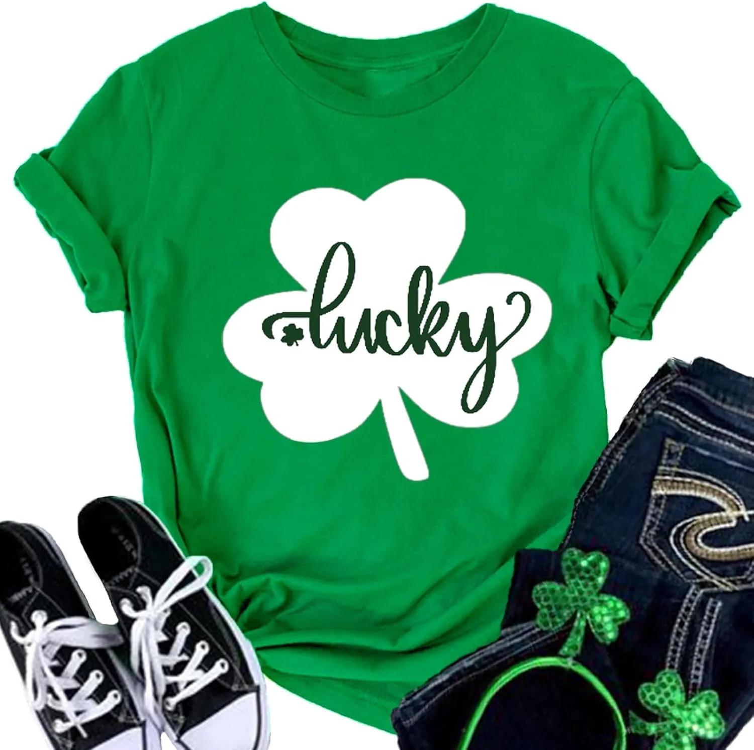 St Patricks Day Shirt Women Shamrock Graphic Tees St Patty's Lucky T-Shirt Green Irish Tops