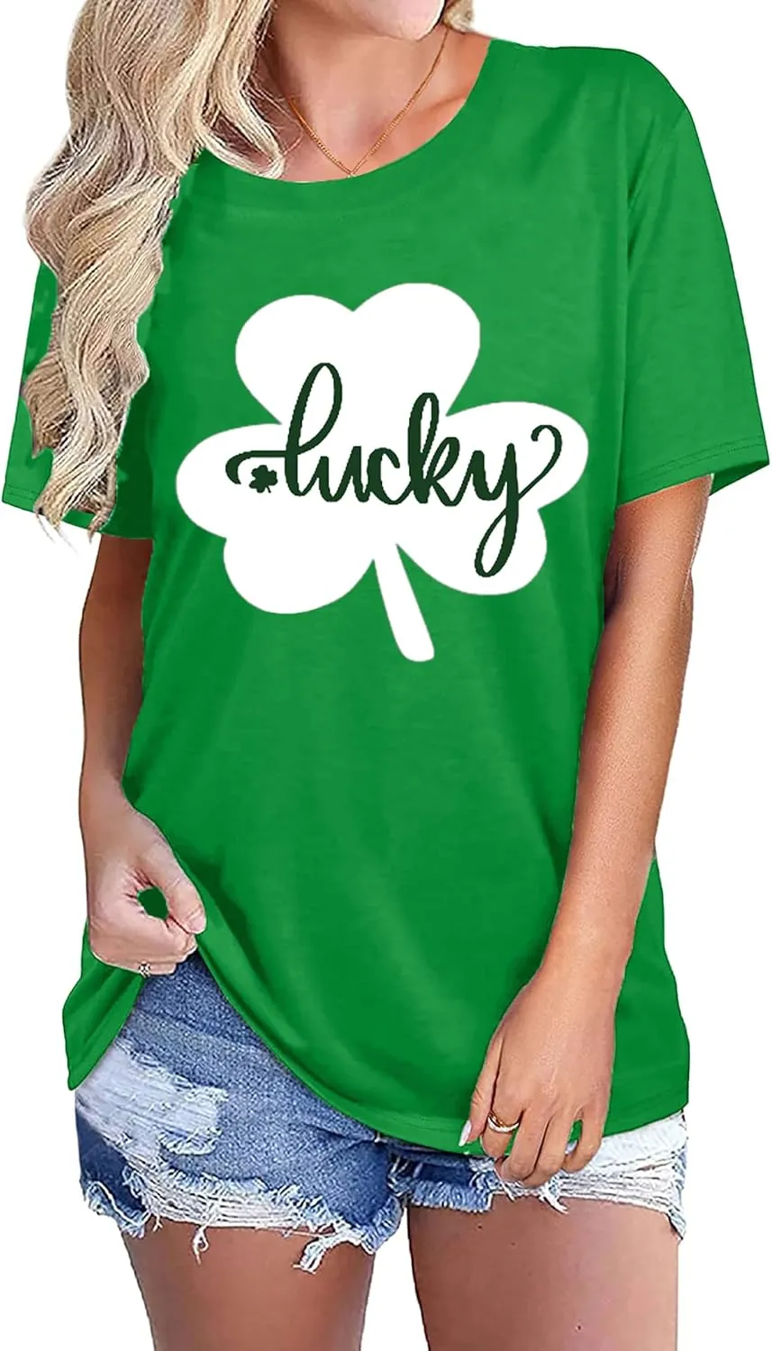 St Patricks Day Shirt Women Shamrock Graphic Tees St Patty's Lucky T-Shirt Green Irish Tops