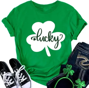 St Patricks Day Shirt Women Shamrock Graphic Tees St Patty's Lucky T-Shirt Green Irish Tops