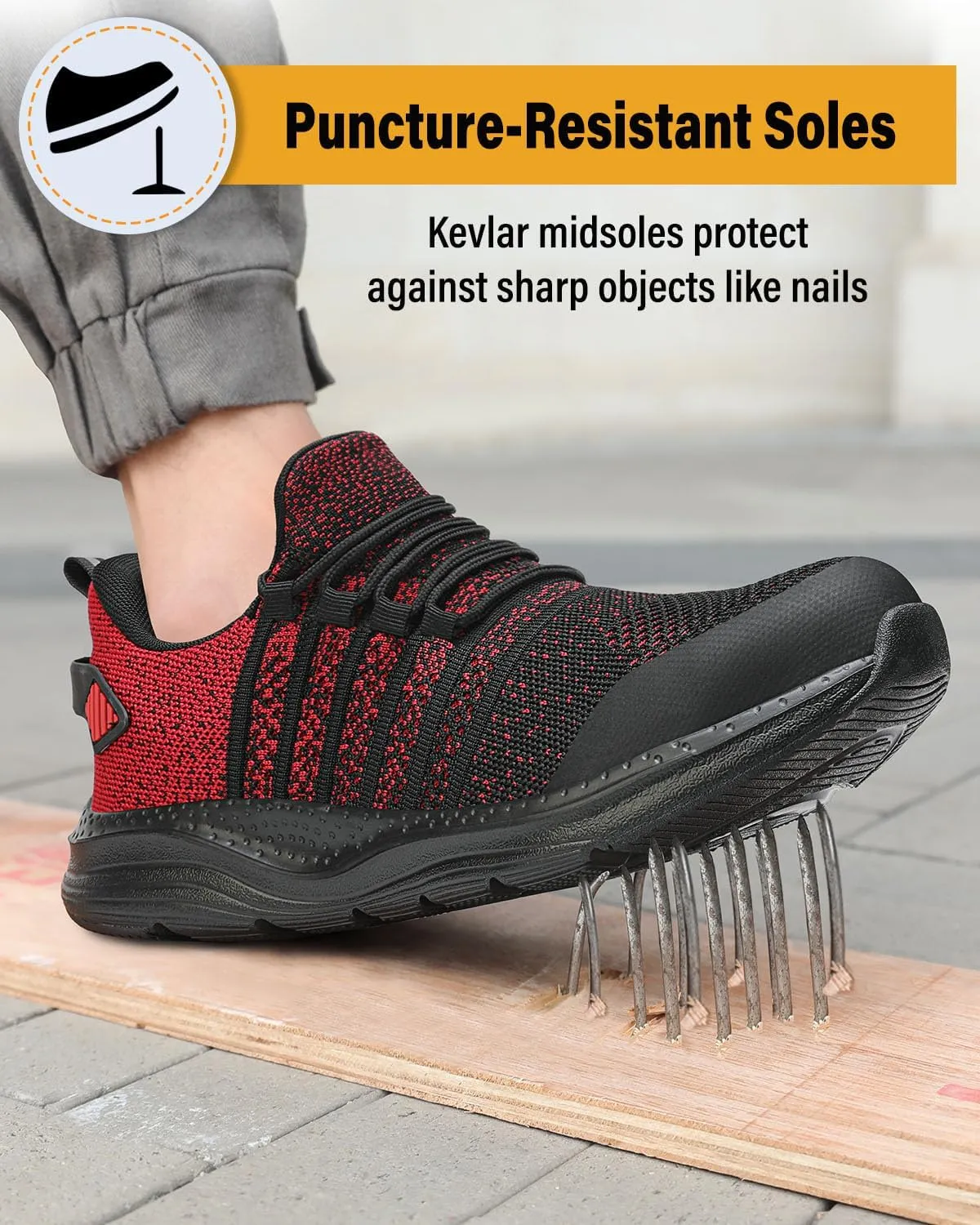Steel Toe Shoes for Men Safety Puncture Proof Comfy Work Sneakers Lightweight Breathable Non-Slip Construction Shoes