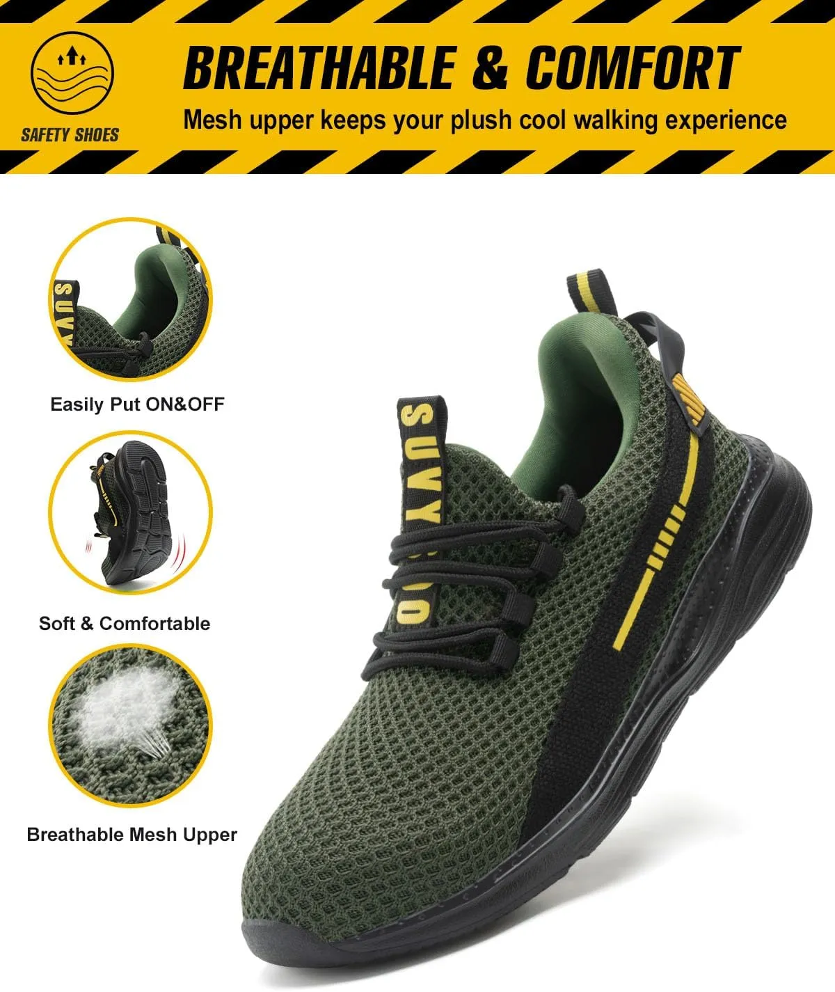 Steel Toe Shoes for Men Women Indestructible Puncture Proof Safety Work Shoes Comfortable Slip Resistant Sneakers Airy for Construction