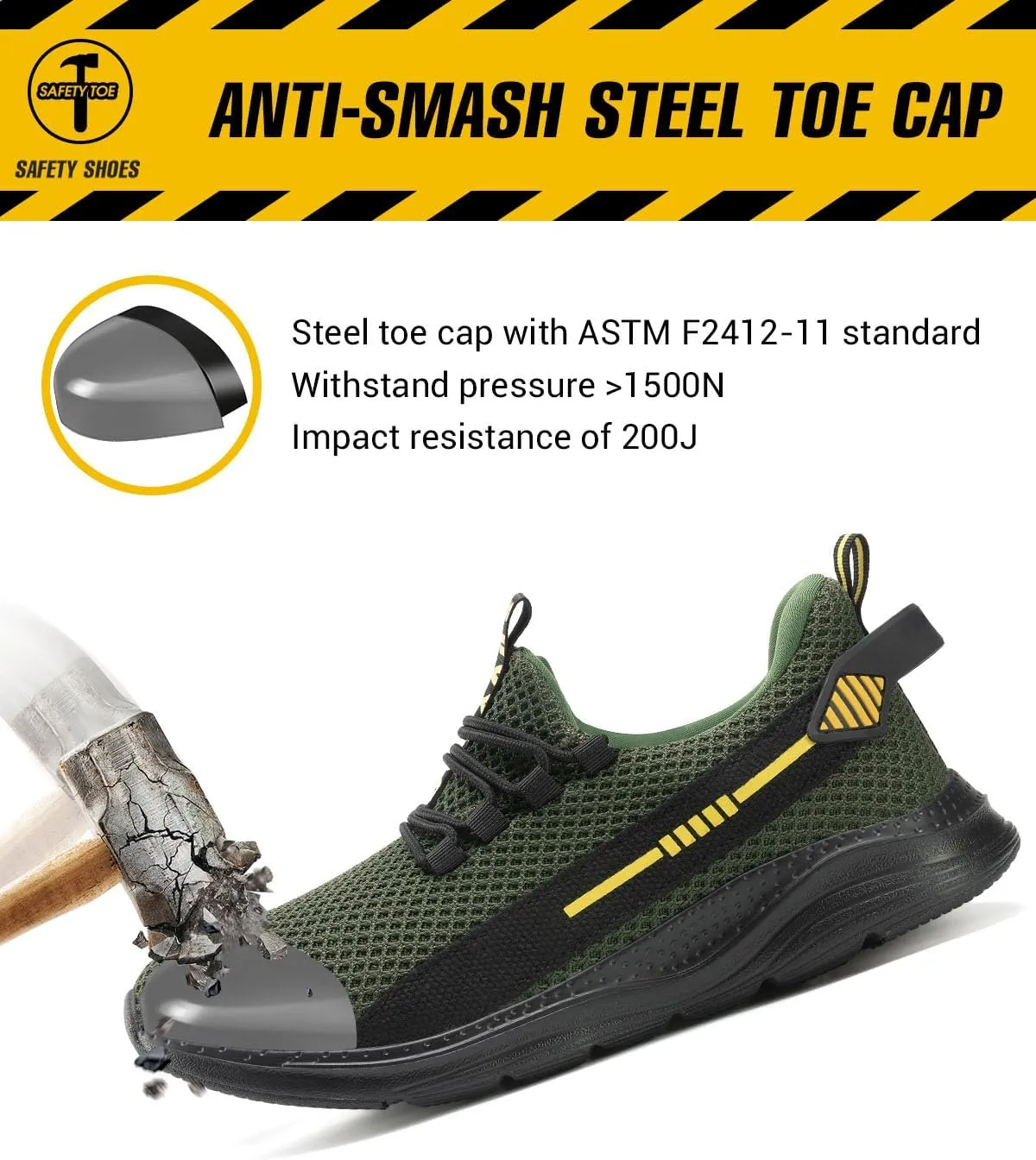 Steel Toe Shoes for Men Women Indestructible Puncture Proof Safety Work Shoes Comfortable Slip Resistant Sneakers Airy for Construction