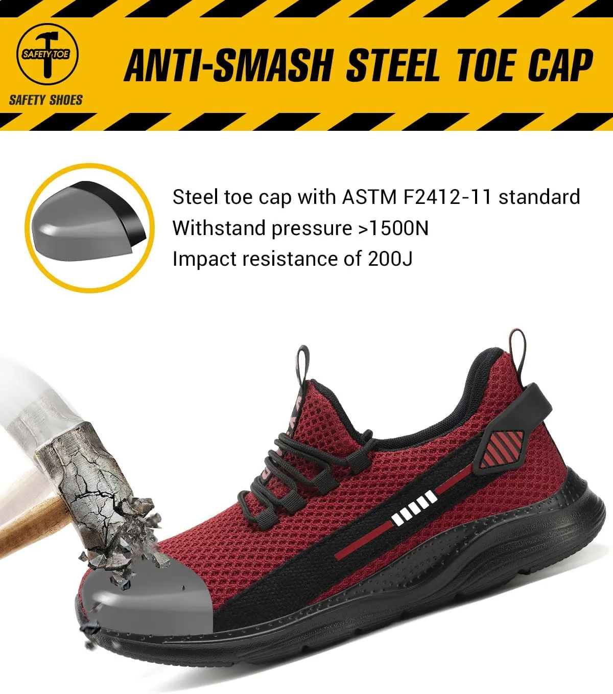 Steel Toe Shoes for Men Women Indestructible Puncture Proof Safety Work Shoes Comfortable Slip Resistant Sneakers Airy for Construction