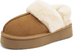 Stelle Plush Platform for Women Comfy Slippers Fleece Lining Removable Backstrap Fluffy Cozy Shoes Indoor Outdoor