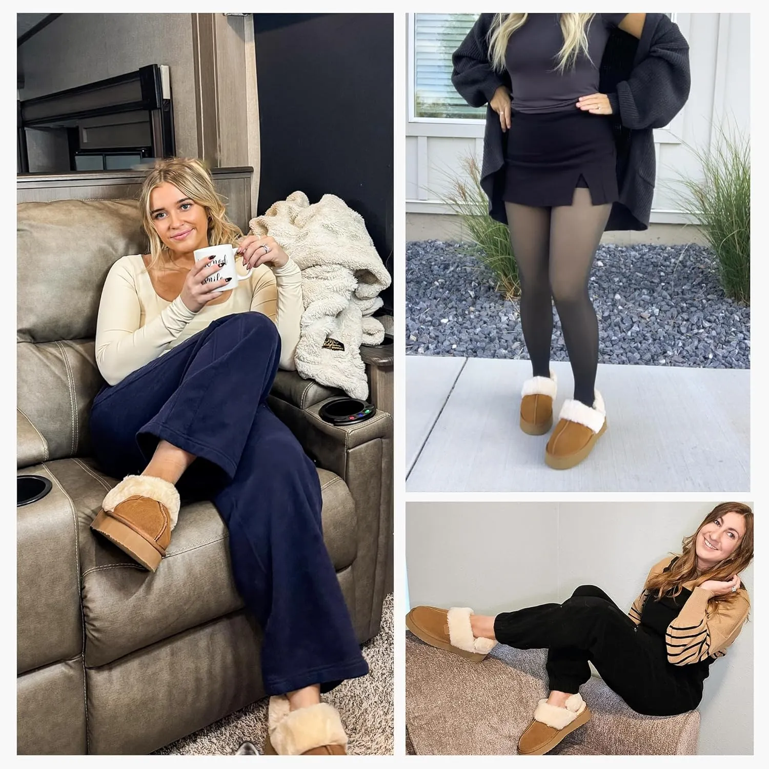 Stelle Plush Platform for Women Comfy Slippers Fleece Lining Removable Backstrap Fluffy Cozy Shoes Indoor Outdoor