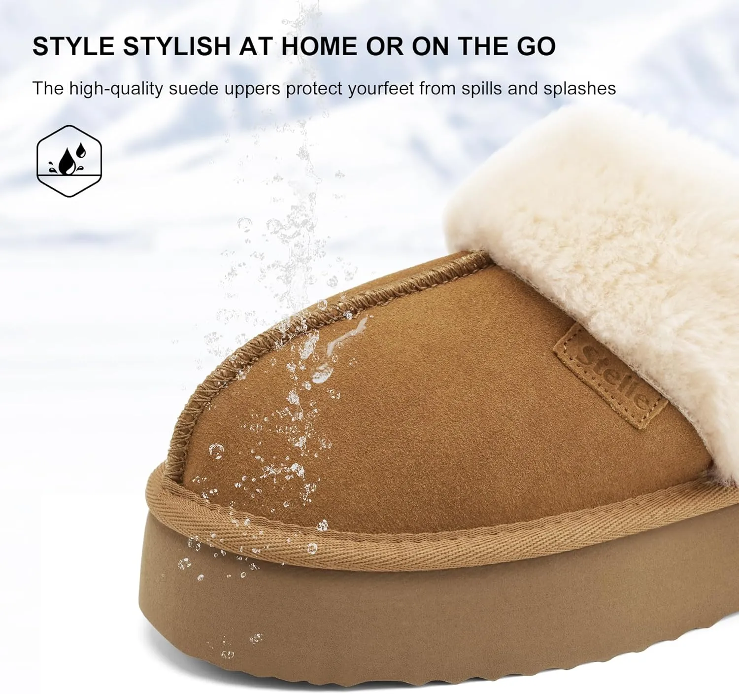 Stelle Plush Platform for Women Comfy Slippers Fleece Lining Removable Backstrap Fluffy Cozy Shoes Indoor Outdoor