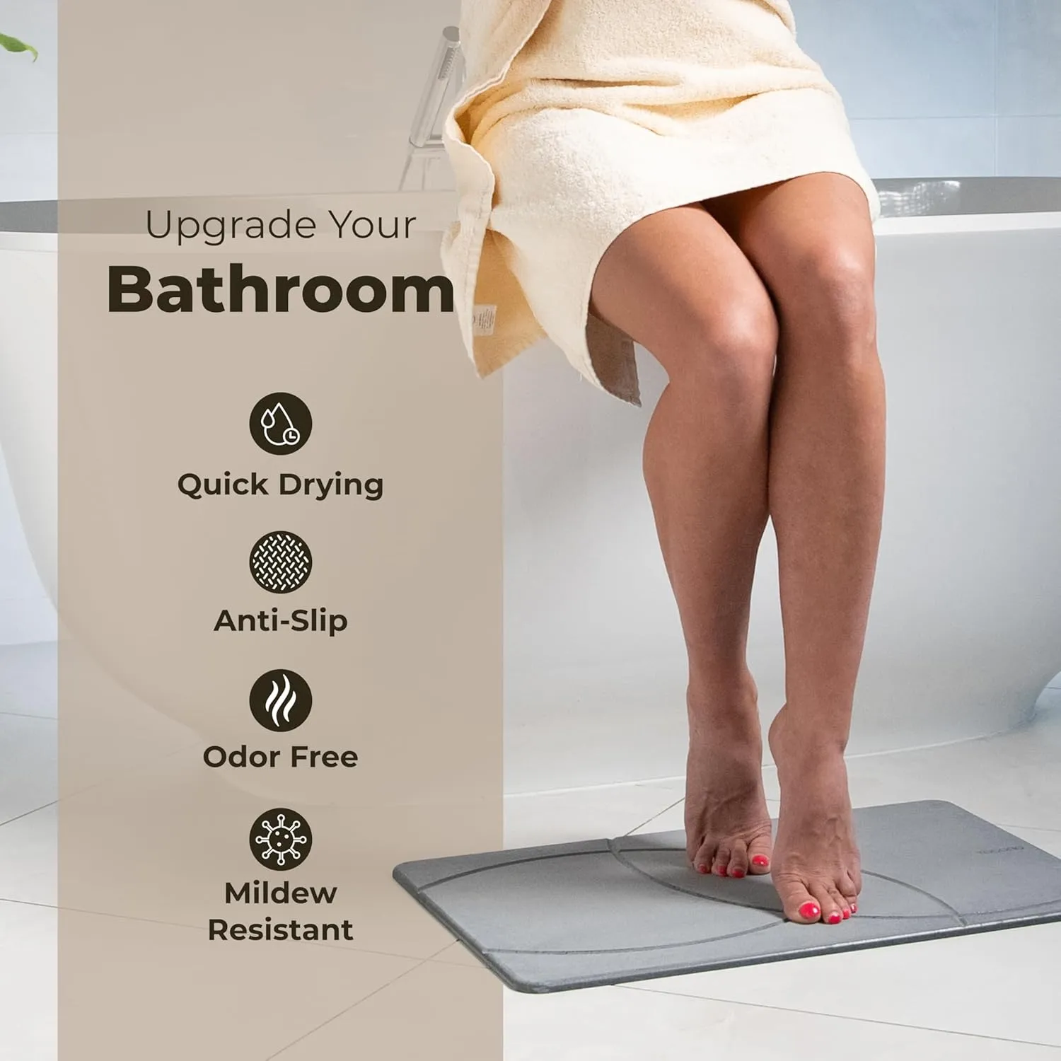 Stone Bath Mat, Diatomaceous Earth Non-Slip Stone Shower Mat - Quick Drying Absorbent Bath Mats for Bathroom - Elegant & Modern Design, Easy to Clean (23.5 x 15) - Graphite