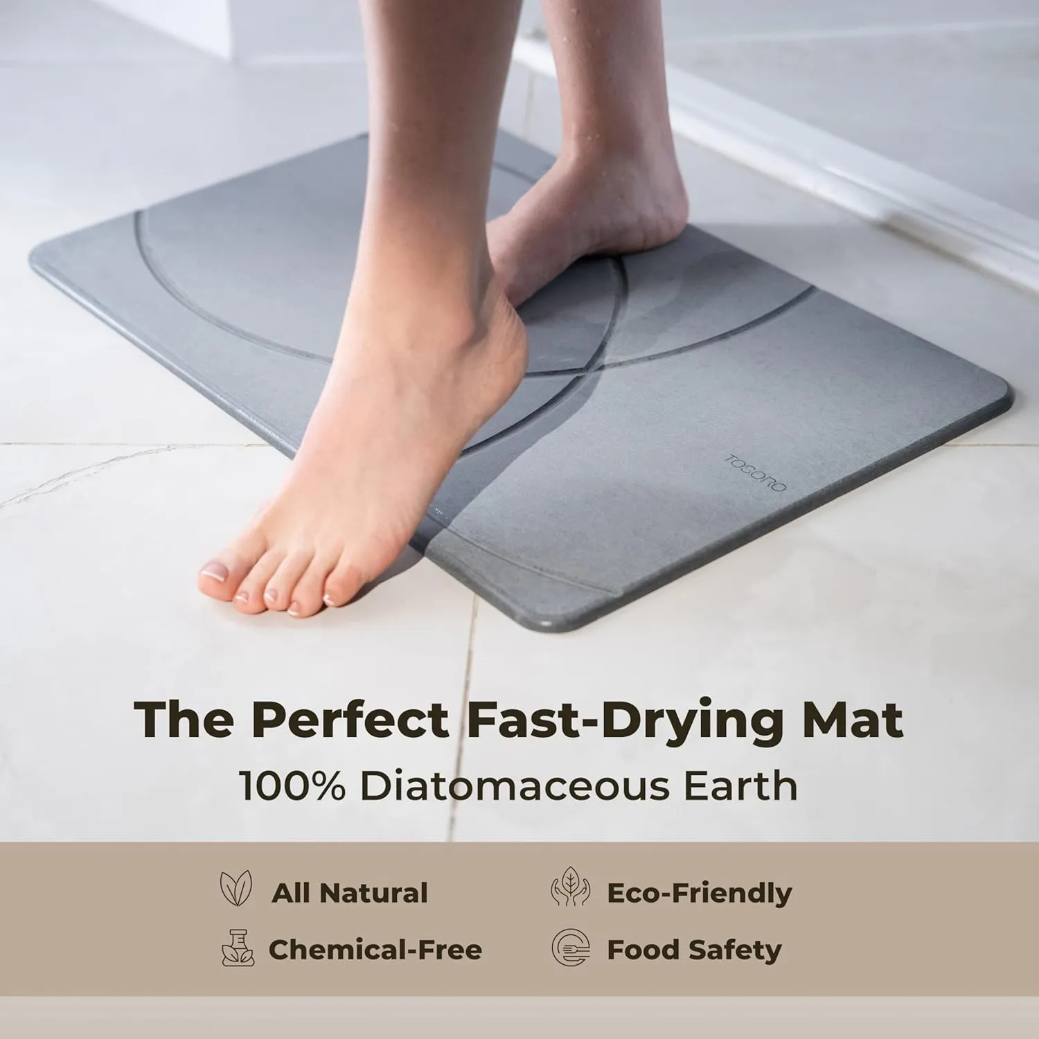 Stone Bath Mat, Diatomaceous Earth Non-Slip Stone Shower Mat - Quick Drying Absorbent Bath Mats for Bathroom - Elegant & Modern Design, Easy to Clean (23.5 x 15) - Graphite