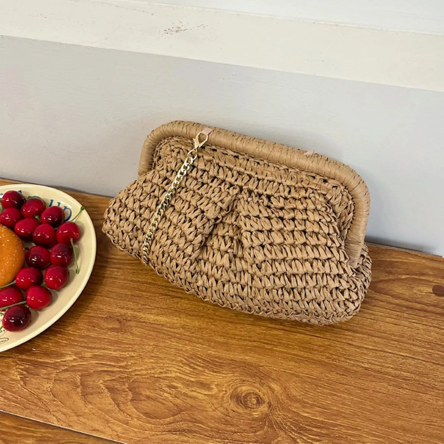 Straw Clutch Handbag Cloud Riched Purse Chain Shoulder Crossboby Bag Designer Straw Evening Bag