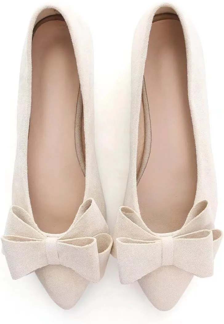 Stunner Womens Bowknot Flower Ballet Flats Pointed Toe Soft Dress Shoes