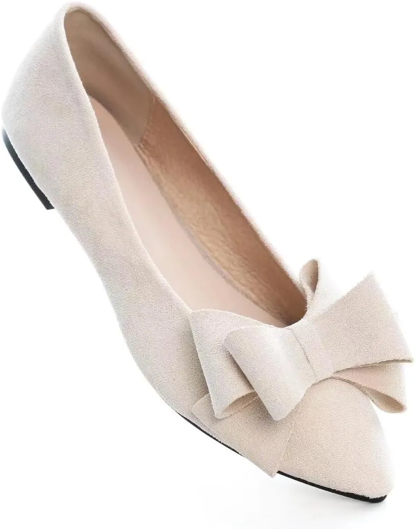 Stunner Womens Bowknot Flower Ballet Flats Pointed Toe Soft Dress Shoes