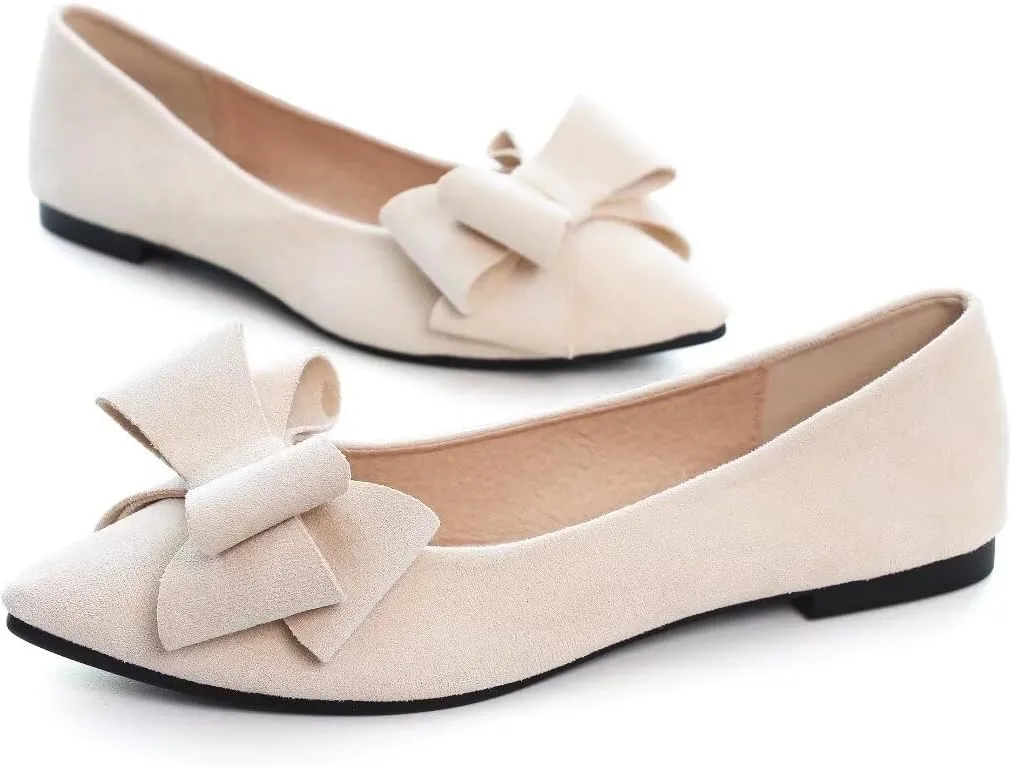 Stunner Womens Bowknot Flower Ballet Flats Pointed Toe Soft Dress Shoes