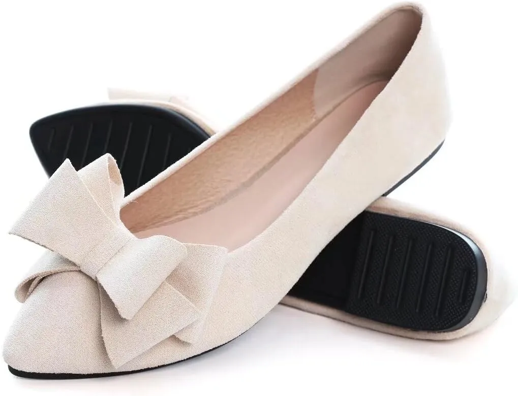 Stunner Womens Bowknot Flower Ballet Flats Pointed Toe Soft Dress Shoes