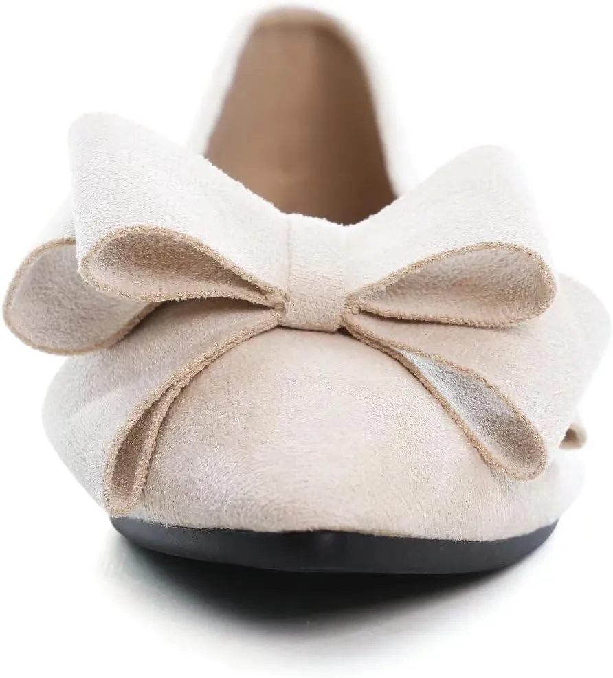 Stunner Womens Bowknot Flower Ballet Flats Pointed Toe Soft Dress Shoes