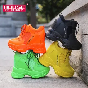 Super High Heels Platform Shoes Women Casual Shoes Breathable Mesh Sneakers Women Vulcanized Shoes Wedge Autumn Women Shoes PU