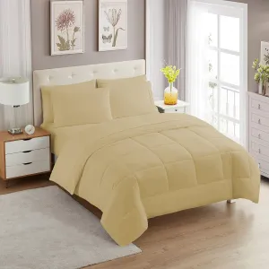 Sweet Home Collection 5 Piece Comforter Set Bag Solid Color All Season Soft Down Alternative Blanket & Luxurious Microfiber Bed Sheets, Camel, Twin