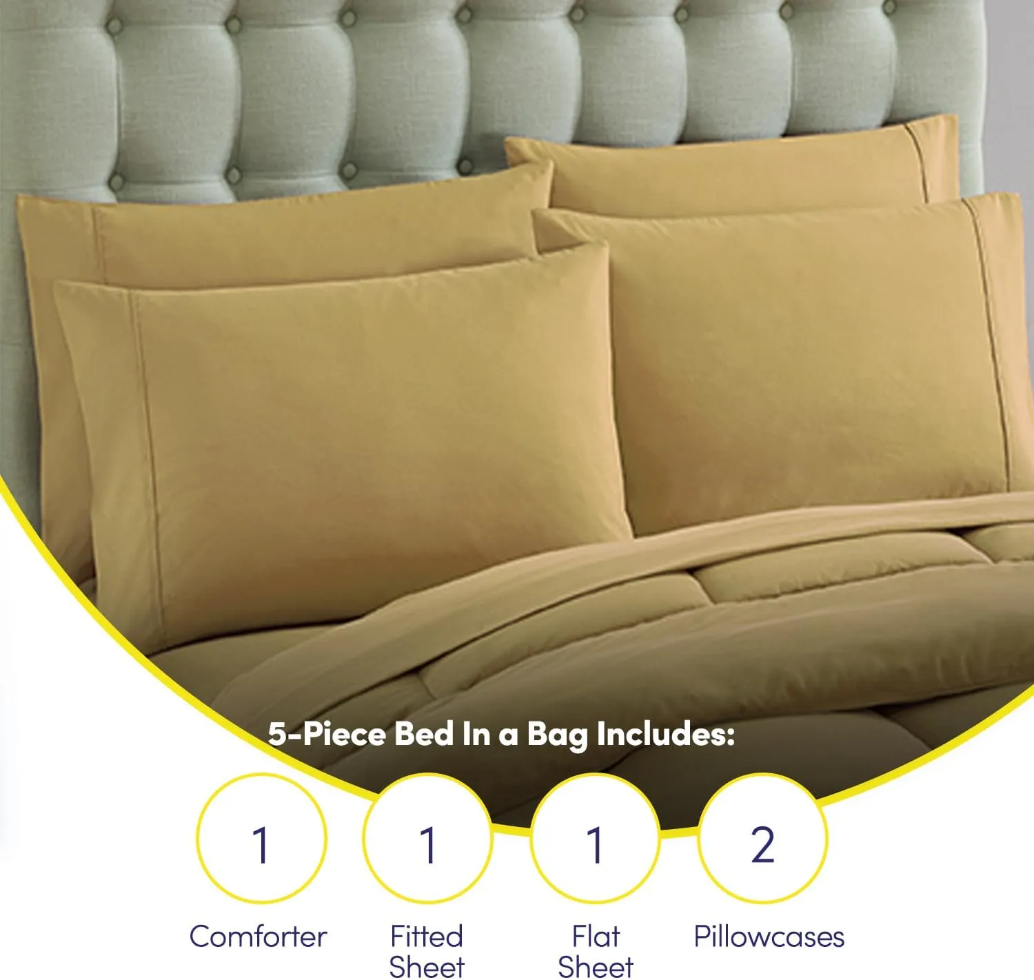 Sweet Home Collection 5 Piece Comforter Set Bag Solid Color All Season Soft Down Alternative Blanket & Luxurious Microfiber Bed Sheets, Camel, Twin