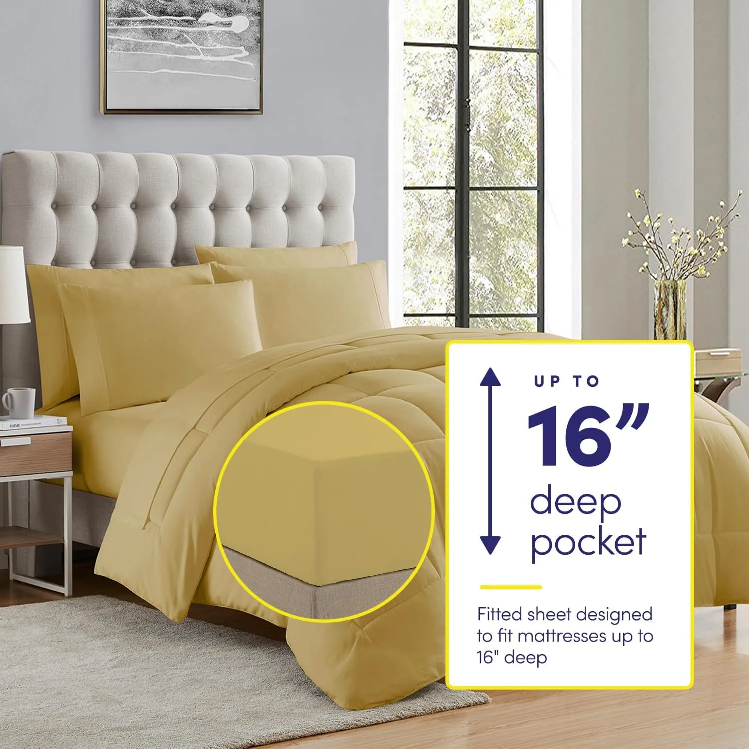 Sweet Home Collection 5 Piece Comforter Set Bag Solid Color All Season Soft Down Alternative Blanket & Luxurious Microfiber Bed Sheets, Camel, Twin