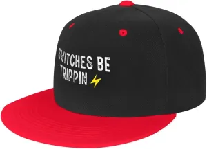 Switches Be Trippin Flat Bill Hats Snapback Hat Brim Baseball Cap for Men Adjustable,Red