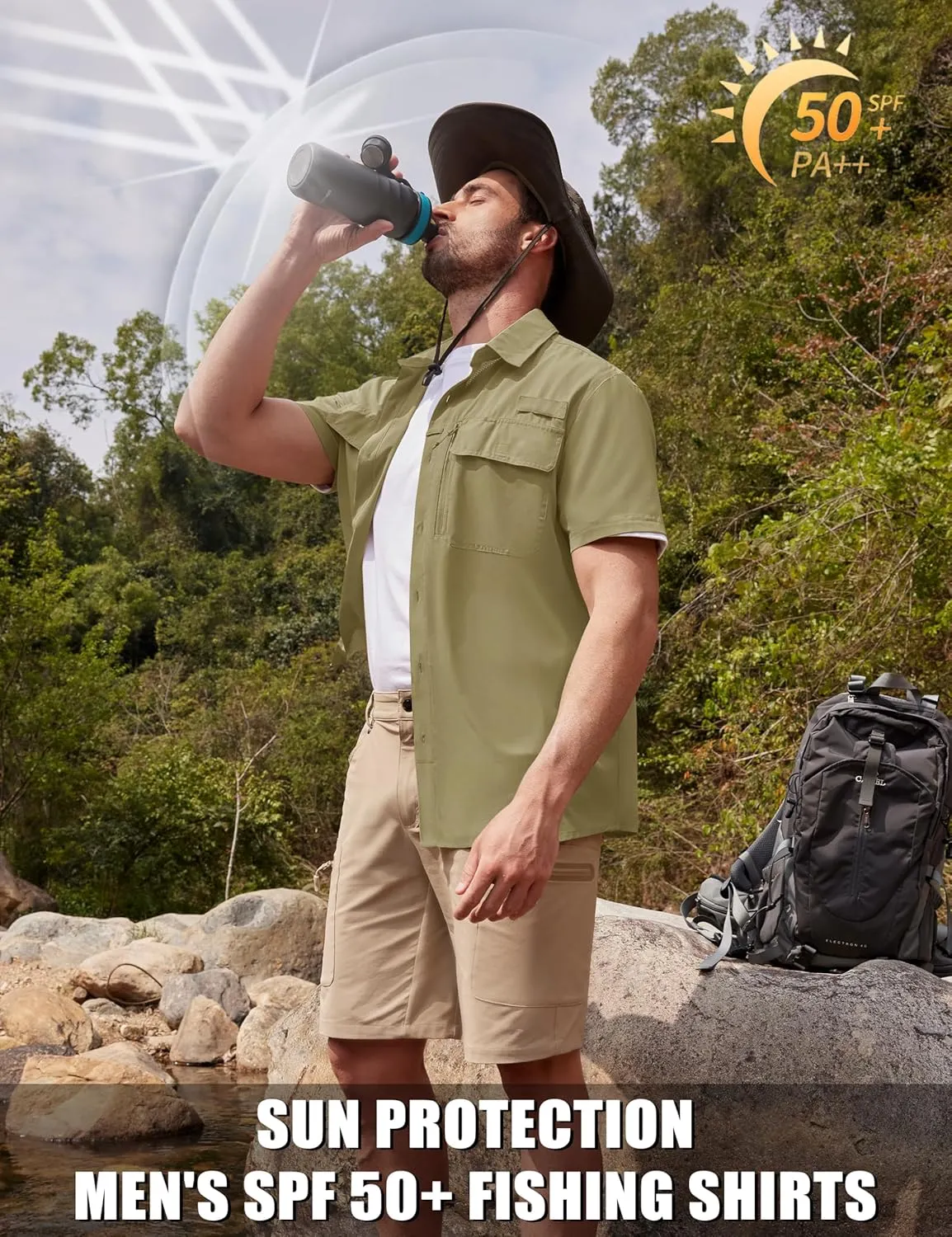 TACVASEN Fishing Shirts for Men Cool Hiking Shirt Button Up Short Sleeve SPF UPF 50  Sun Shirt Quick Dry for Tactical