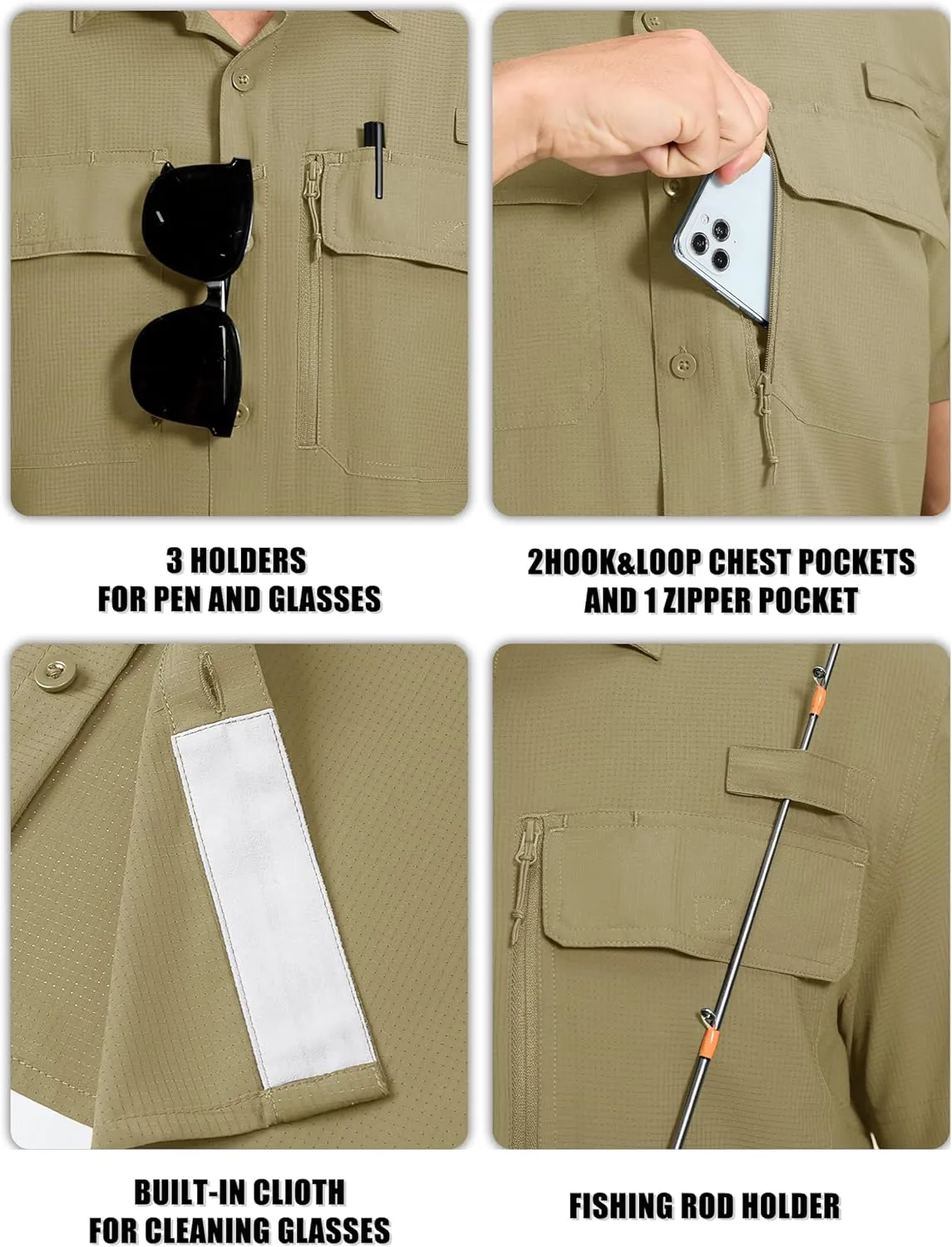 TACVASEN Fishing Shirts for Men Cool Hiking Shirt Button Up Short Sleeve SPF UPF 50  Sun Shirt Quick Dry for Tactical