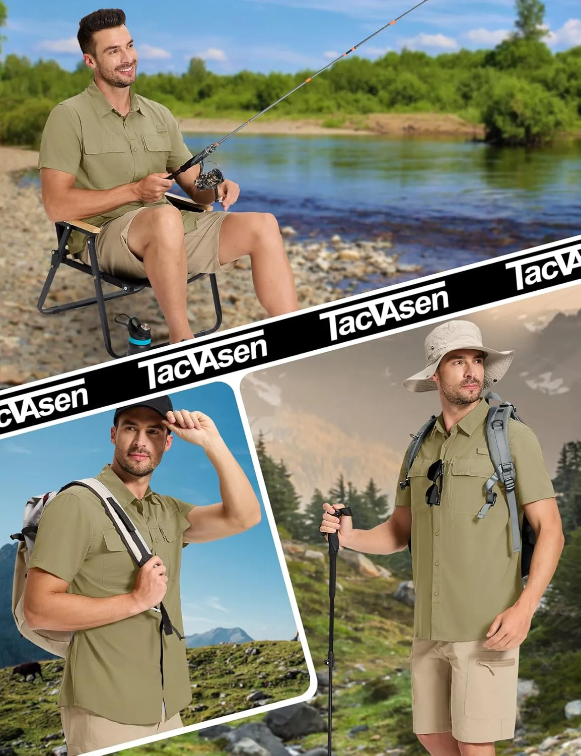 TACVASEN Fishing Shirts for Men Cool Hiking Shirt Button Up Short Sleeve SPF UPF 50  Sun Shirt Quick Dry for Tactical