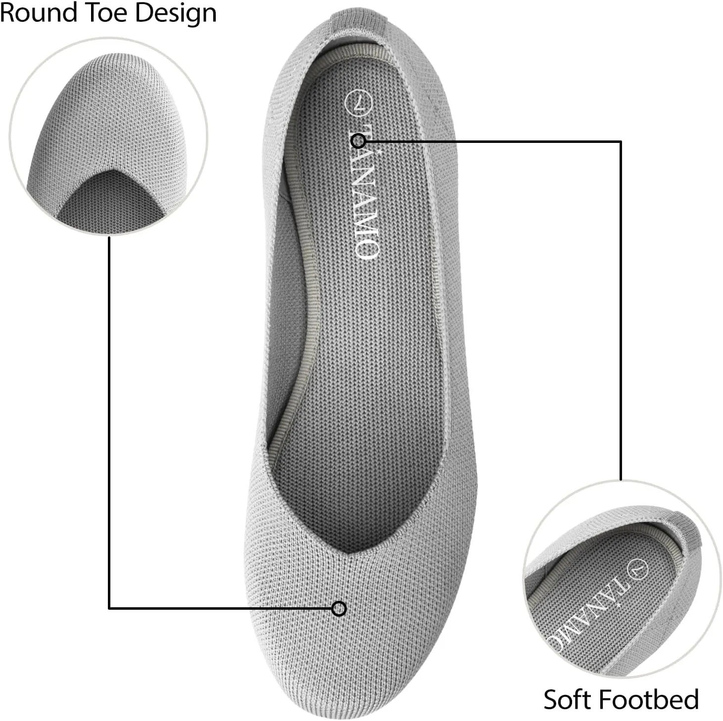 Tanamo Women's Flat Ballet Shoes Knit Flat Shoes for Women Round Toe Slip on Women Flats for Dressy Casual Office Work Wedding Comfort Soft