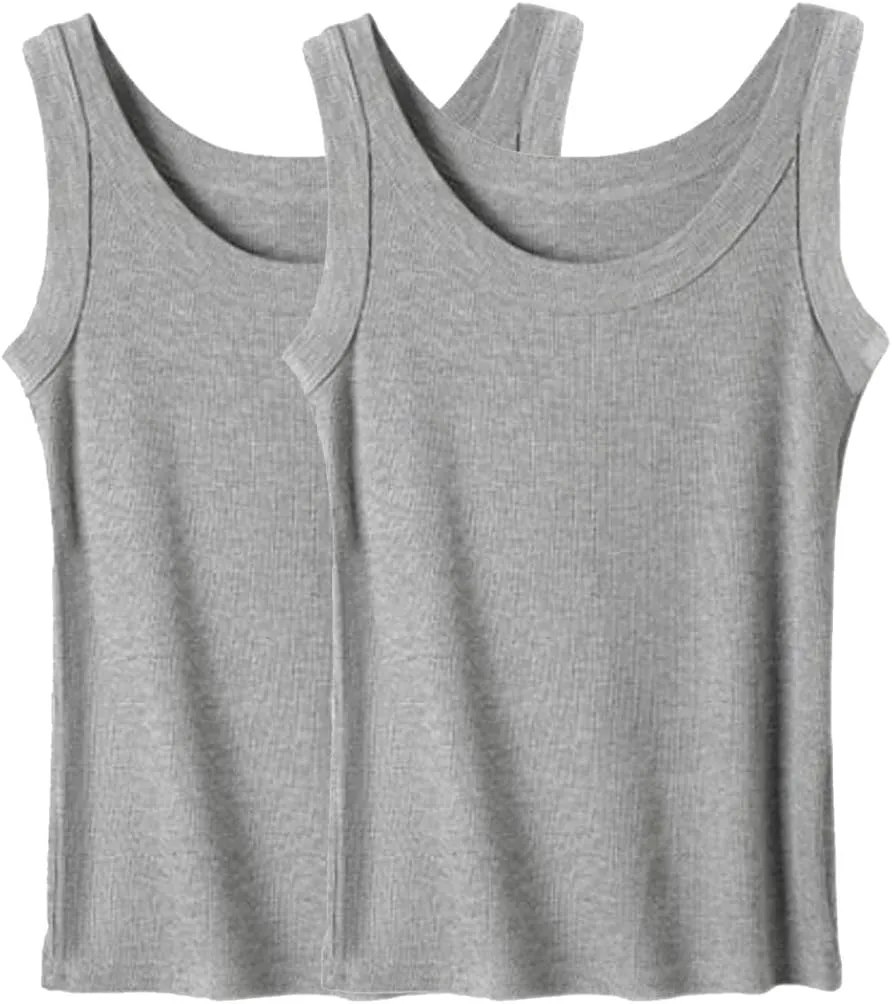 Tank Top for Women 2 Pack Sleeveless Plus Size Vest 2025 Summer Trendy Slim-Fit Casual Comfy Basic Solid Tanks