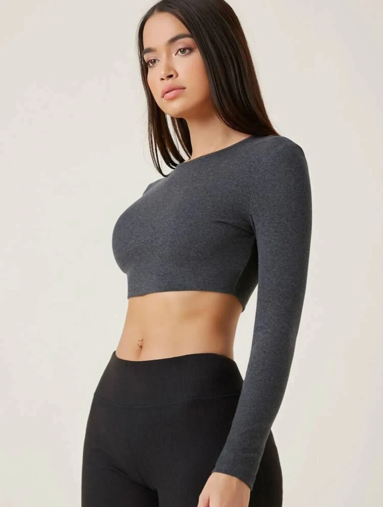 Teen Solid Charcoal Grey  Slim Fitted Crop Top