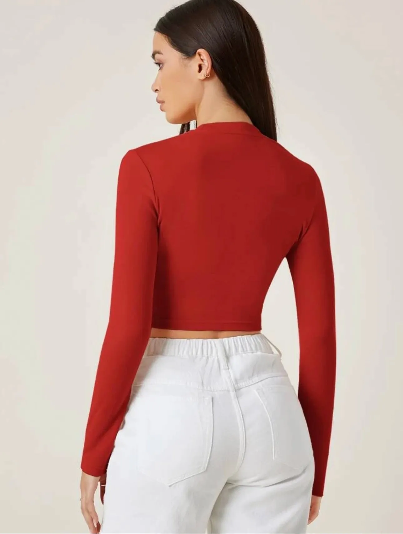 Teen Solid Red Slim Fitted Crop Top