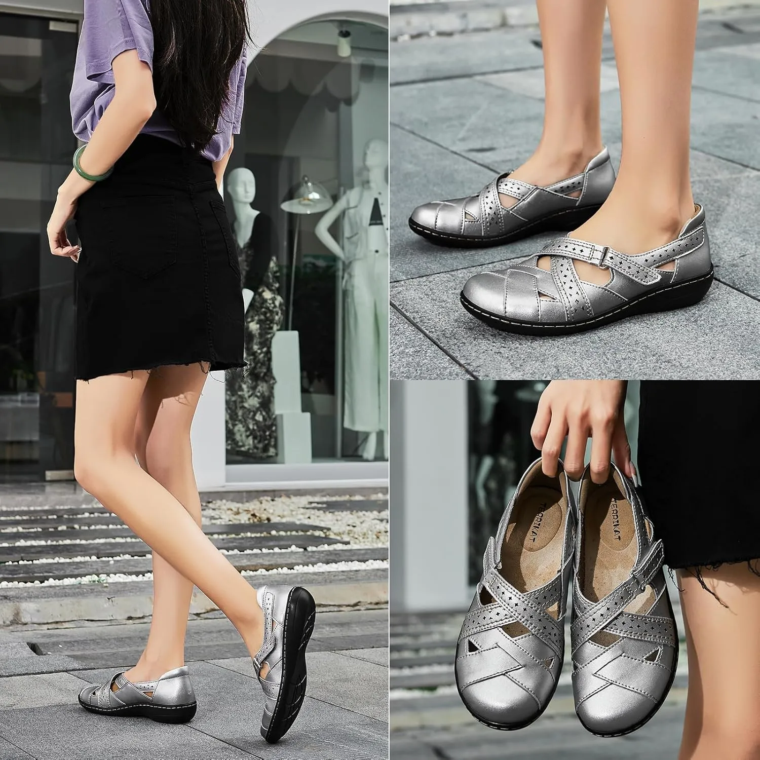TERRIKAT Women's Casual Loafers Cute Slip On Comfort Walking Flats Leather Driving Moccasins Fashion Closed Toe Boat Shoes