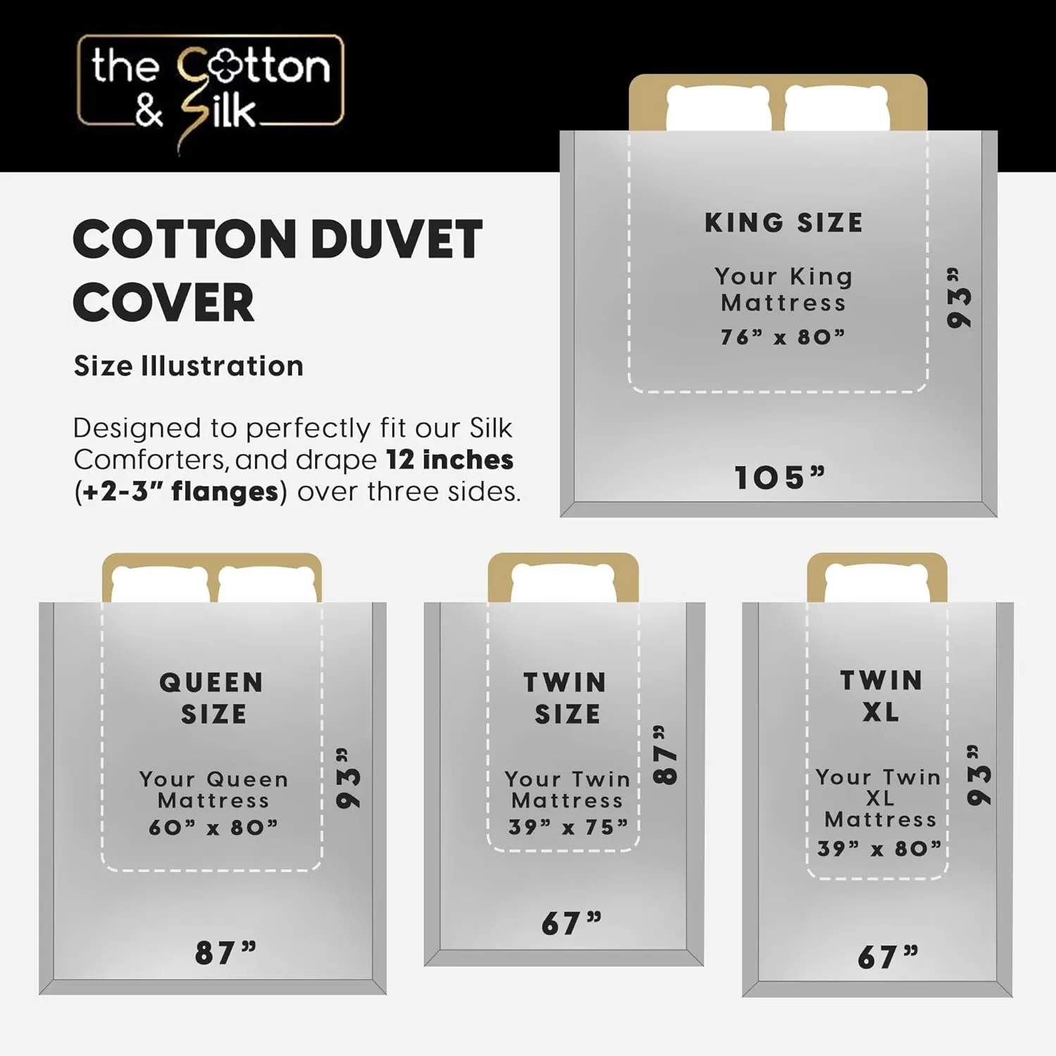 THE COTTON & SILK 100% Luxury Long-Staple Cotton Duvet Cover Set - Soft & Breathable, Queen Size, Misty Blue (1 Duvet Cover with Corner Ties & Hidden Zipper, 2 Pillow Shams)