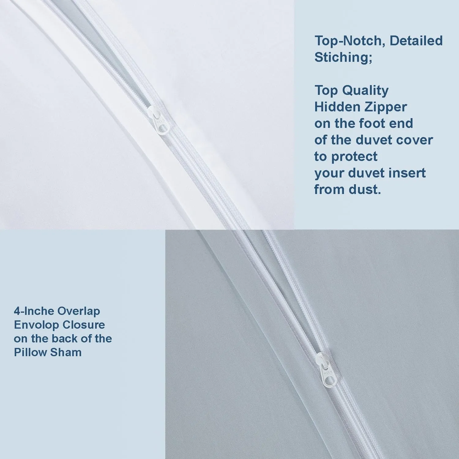 THE COTTON & SILK 100% Luxury Long-Staple Cotton Duvet Cover Set - Soft & Breathable, Queen Size, Misty Blue (1 Duvet Cover with Corner Ties & Hidden Zipper, 2 Pillow Shams)