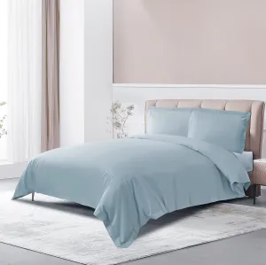 THE COTTON & SILK 100% Luxury Long-Staple Cotton Duvet Cover Set - Soft & Breathable, Queen Size, Misty Blue (1 Duvet Cover with Corner Ties & Hidden Zipper, 2 Pillow Shams)