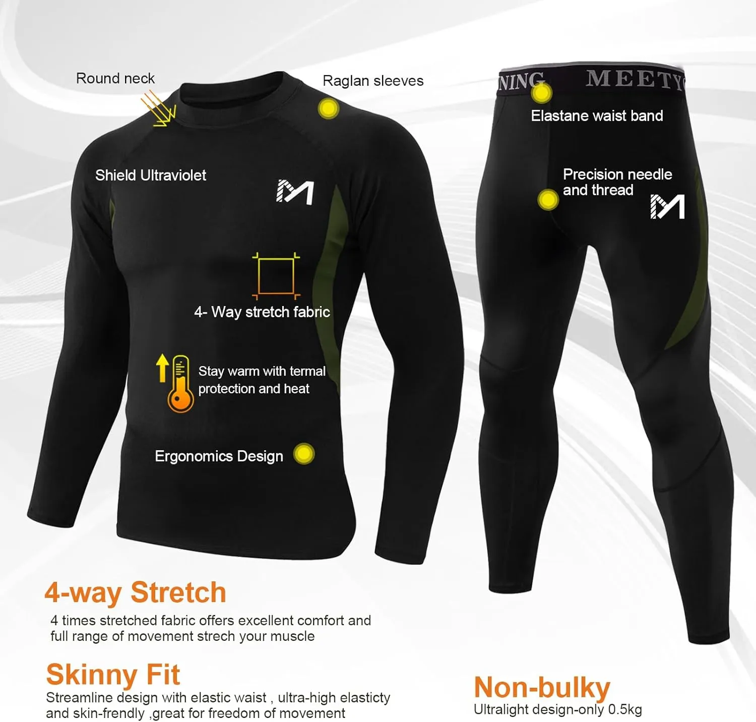 Thermal Underwear for Men,Men's Base Layer,2 Sets Long Johns Lined with Hunting Gear