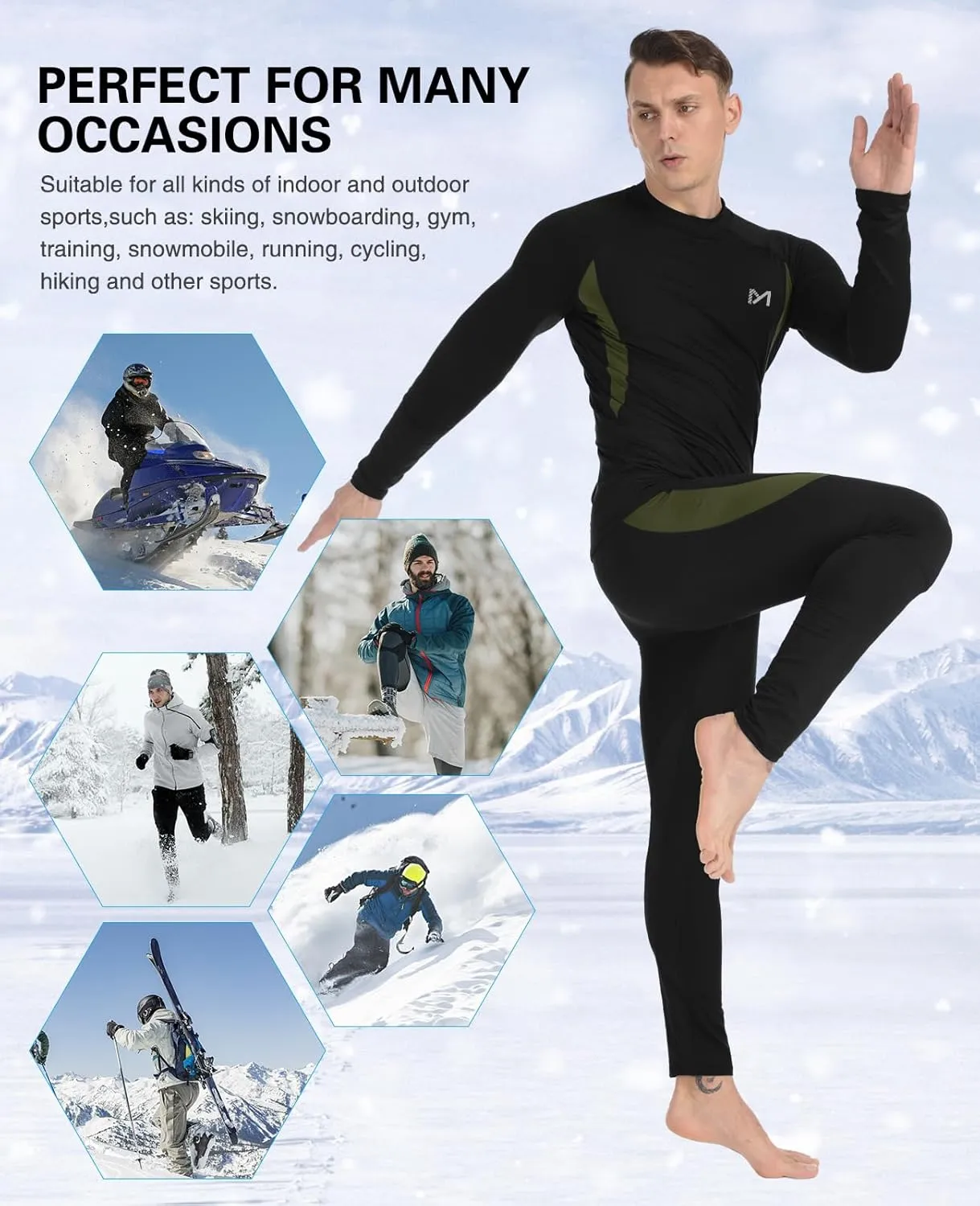 Thermal Underwear for Men,Men's Base Layer,2 Sets Long Johns Lined with Hunting Gear
